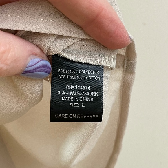 Pleione polyester tan top cotton lace plunge V neck large vintage sheer chiffon - Picture 5 of 7